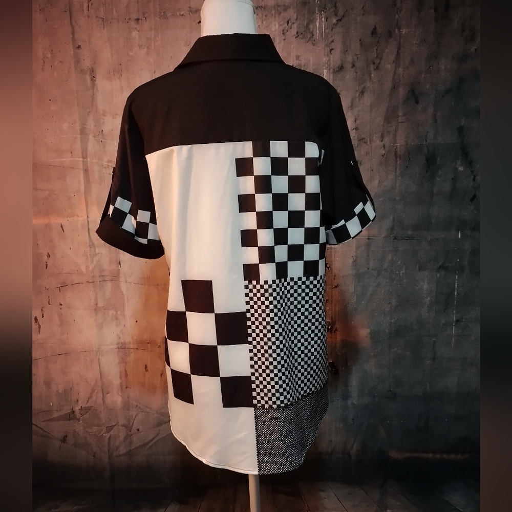 Fun Checkered Studded Button Down - image 7